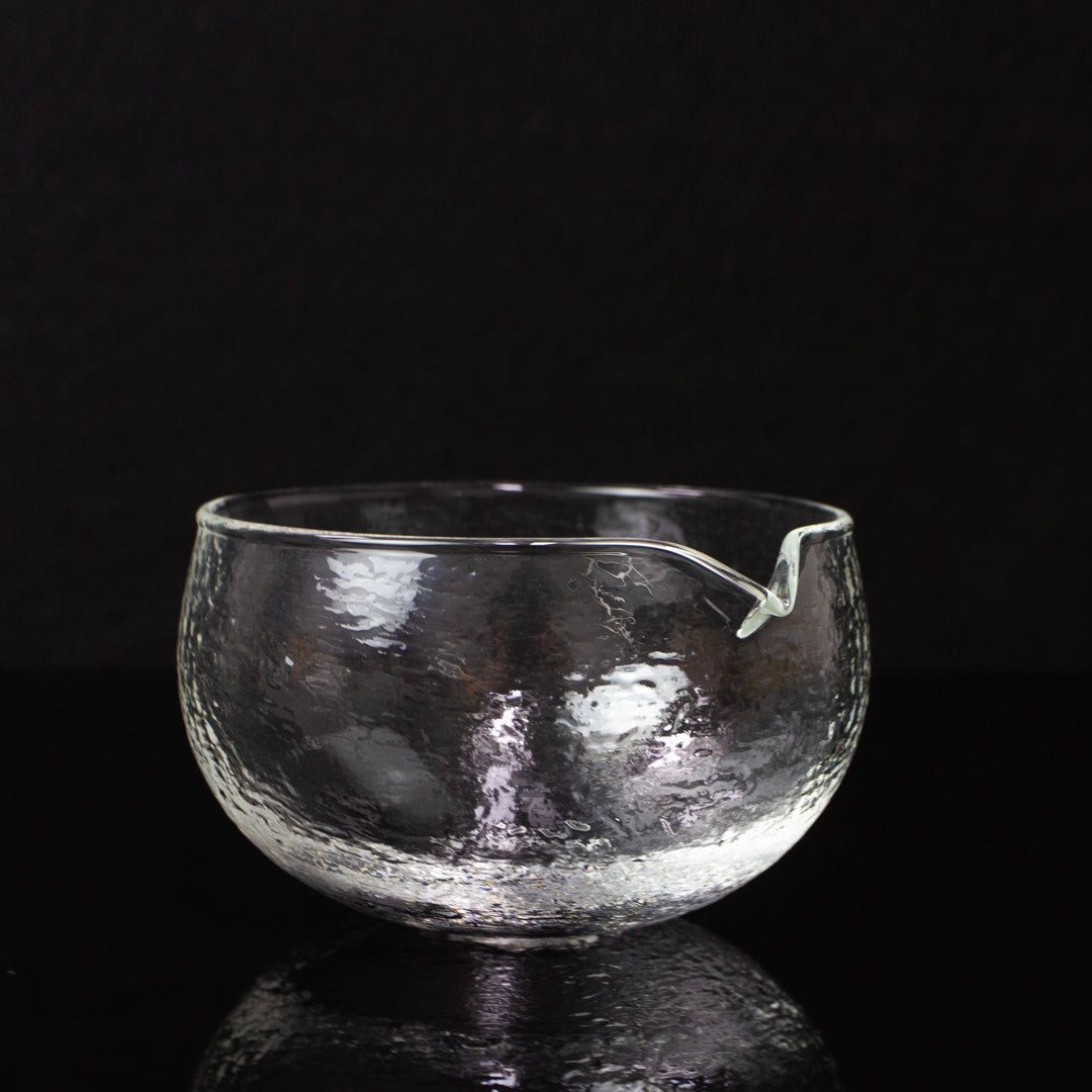 Glass Matcha Bowl with Spout (500ml Textured Glass) - Purematcha Australia