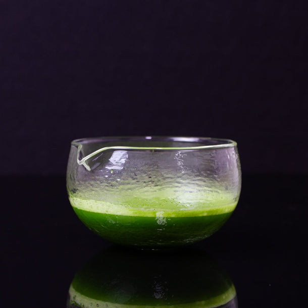 Glass Matcha Bowl with Spout (500ml Textured Glass) - Purematcha Australia