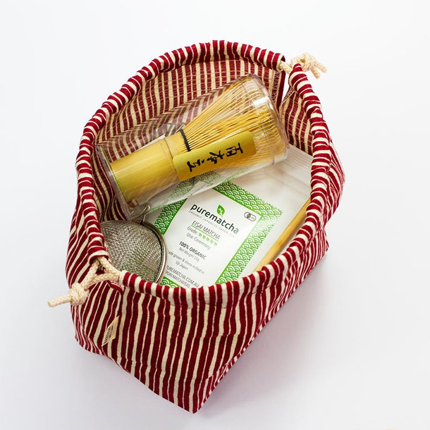 HAKOYA Red Drawstring Travel Bag for Matcha Set - Purematcha Australia