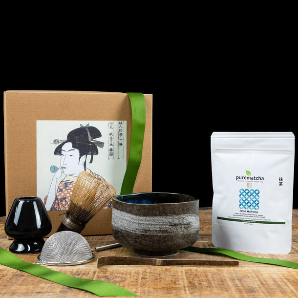 Traditional Japanese Matcha Tea Set (7 piece) - w/ Ceramic Tea Bowl &  Authentic Natural Bamboo Whisk - Perfect Green Tea Matcha Starter Kit