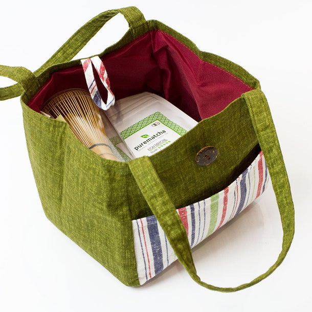 Mini Tote Bag with Stripes (Enshu Cotton) - Purematcha Australia