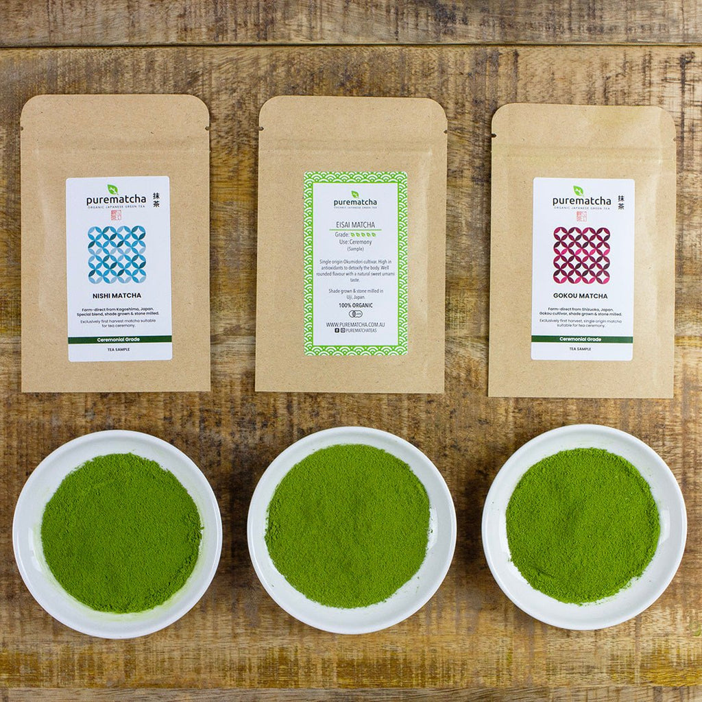 Pure Matcha Trio Sample Pack - Try 3 different tastes of our Japanese Organic Matcha Powder Tea