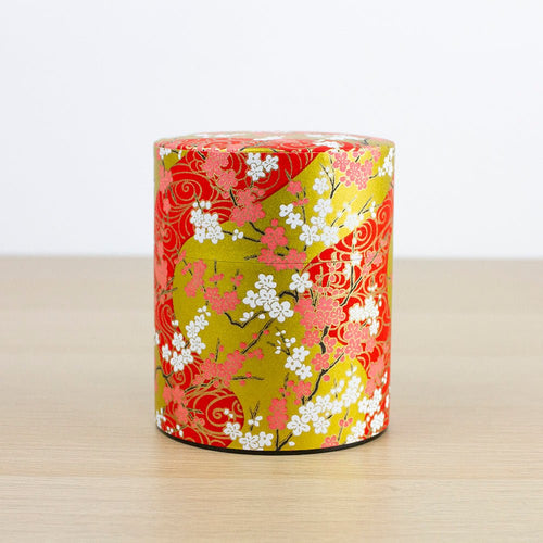SAKURA 200g Red Washi Paper Japanese Tea Canister (Wide) - Purematcha Australia
