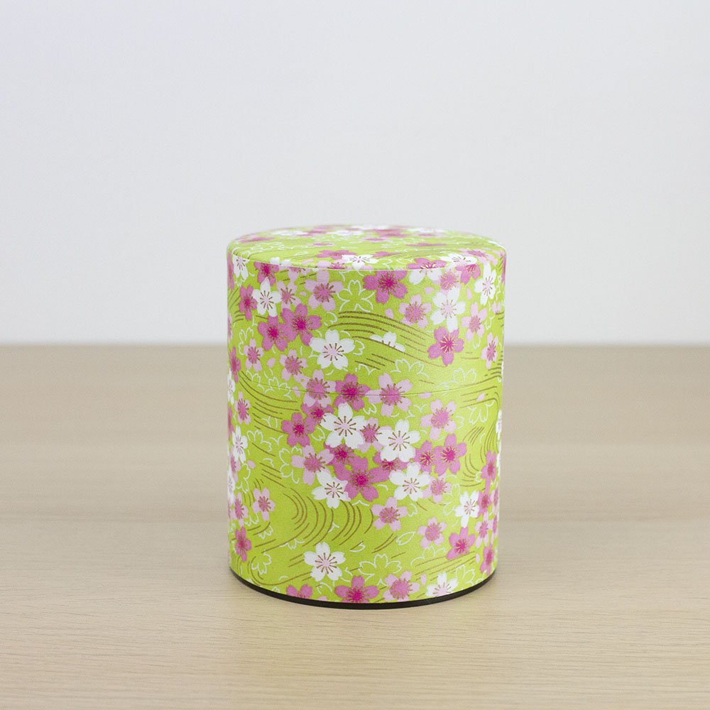 SAKURA Green 200g Washi Wrapped Tea Canister (Wide)