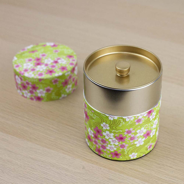 SAKURA Green 200g Washi Wrapped Tea Canister (Wide) - Purematcha Australia