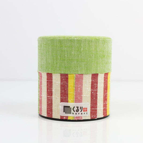 Striped Fabric Wrapped Japanese Tea Storage Canister - Purematcha Australia