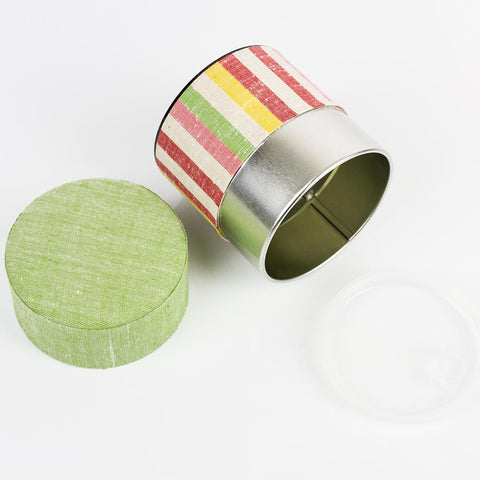 Striped Fabric Wrapped Japanese Tea Storage Canister - Purematcha Australia