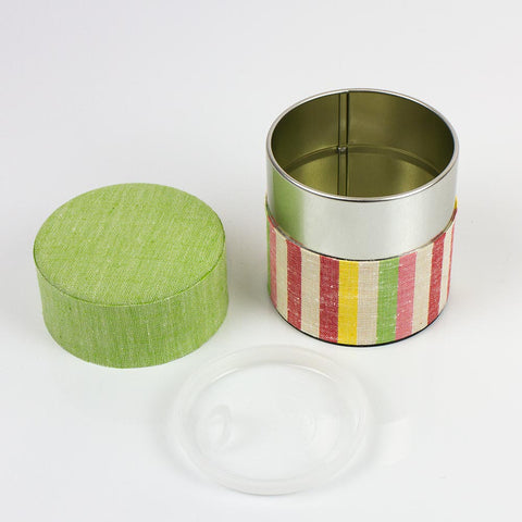 Striped Fabric Wrapped Japanese Tea Storage Canister - Purematcha Australia