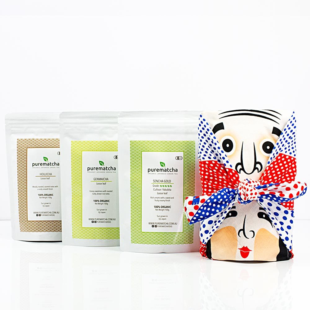 Three Japanese Teas (300g) Wrapped in Furoshiki - Purematcha Australia